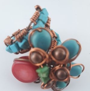 Copper and turquoise adjustable ring